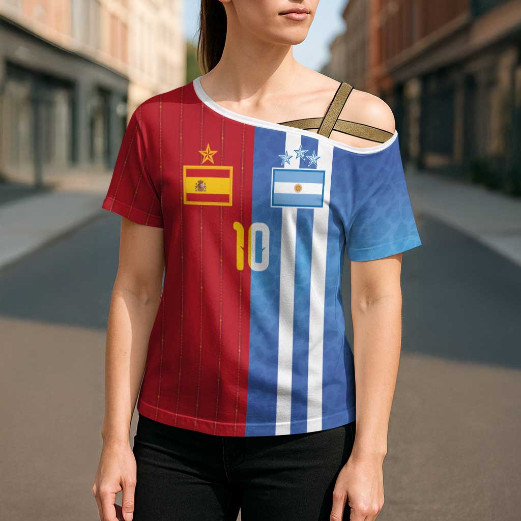 Custom Argentina and Spain Football Mashup Cross Shoulder Shirt Final 2026