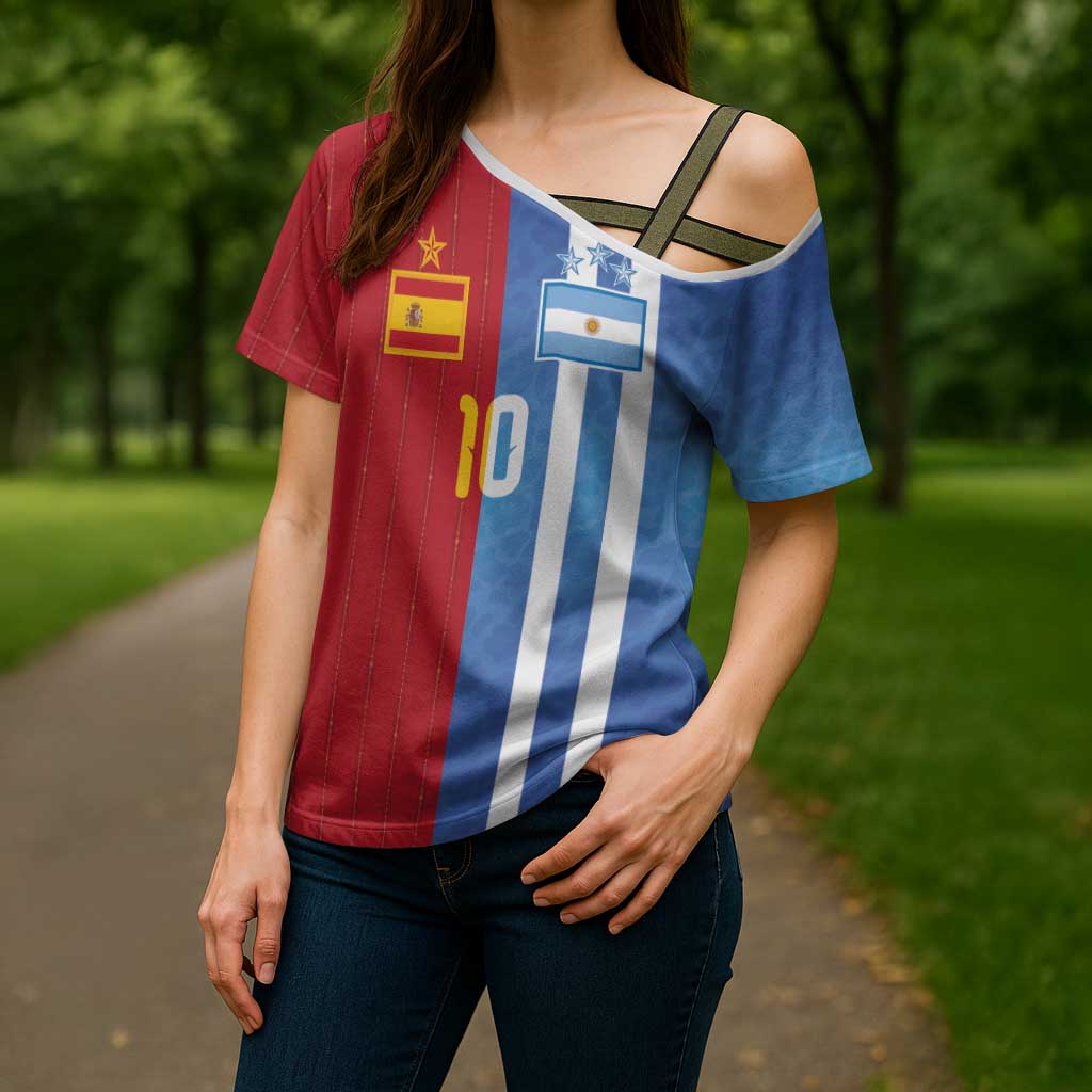 Custom Argentina and Spain Football Mashup Cross Shoulder Shirt Final 2026