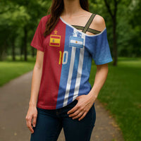 Custom Argentina and Spain Football Mashup Cross Shoulder Shirt Final 2026