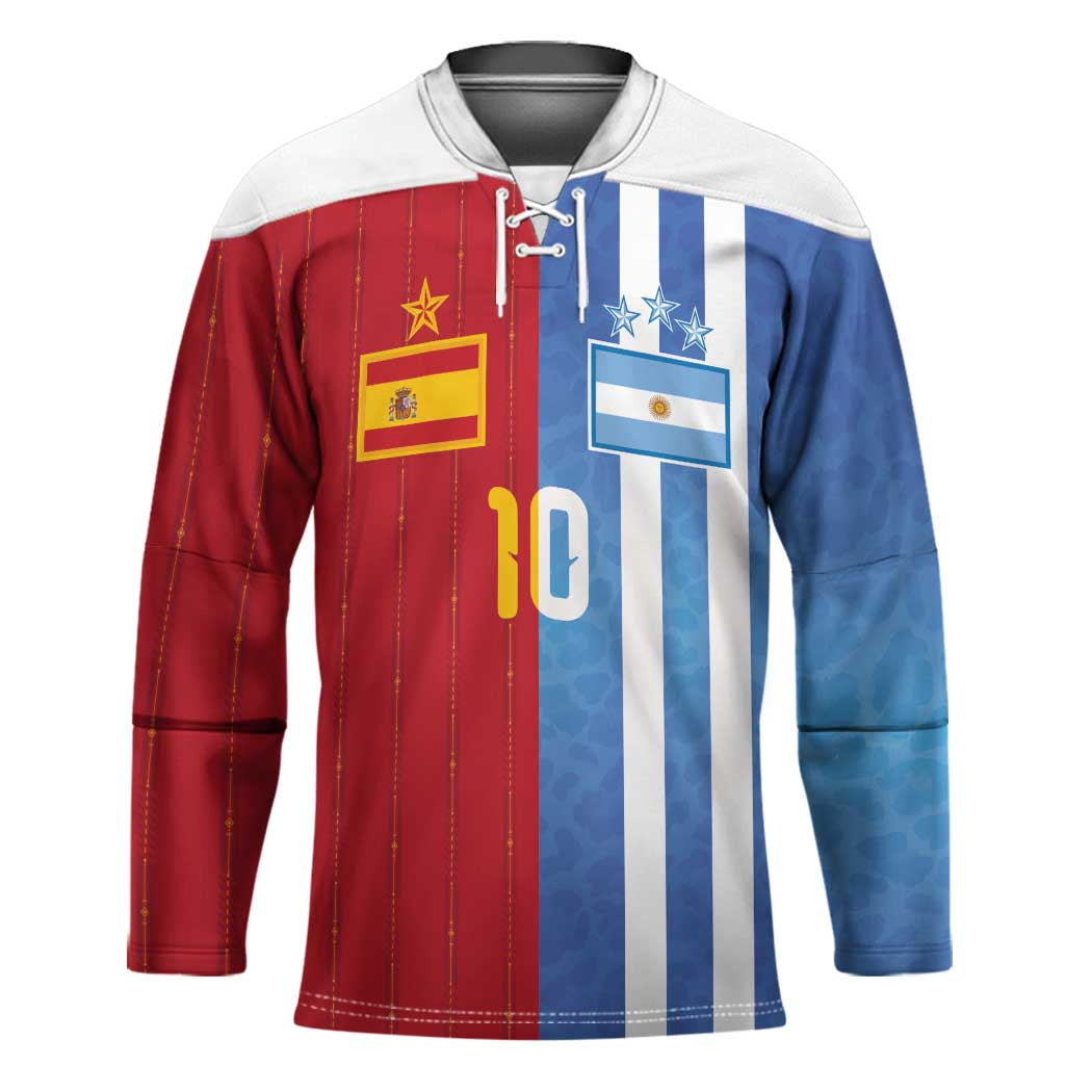Custom Argentina and Spain Football Mashup Hockey Jersey Final 2026