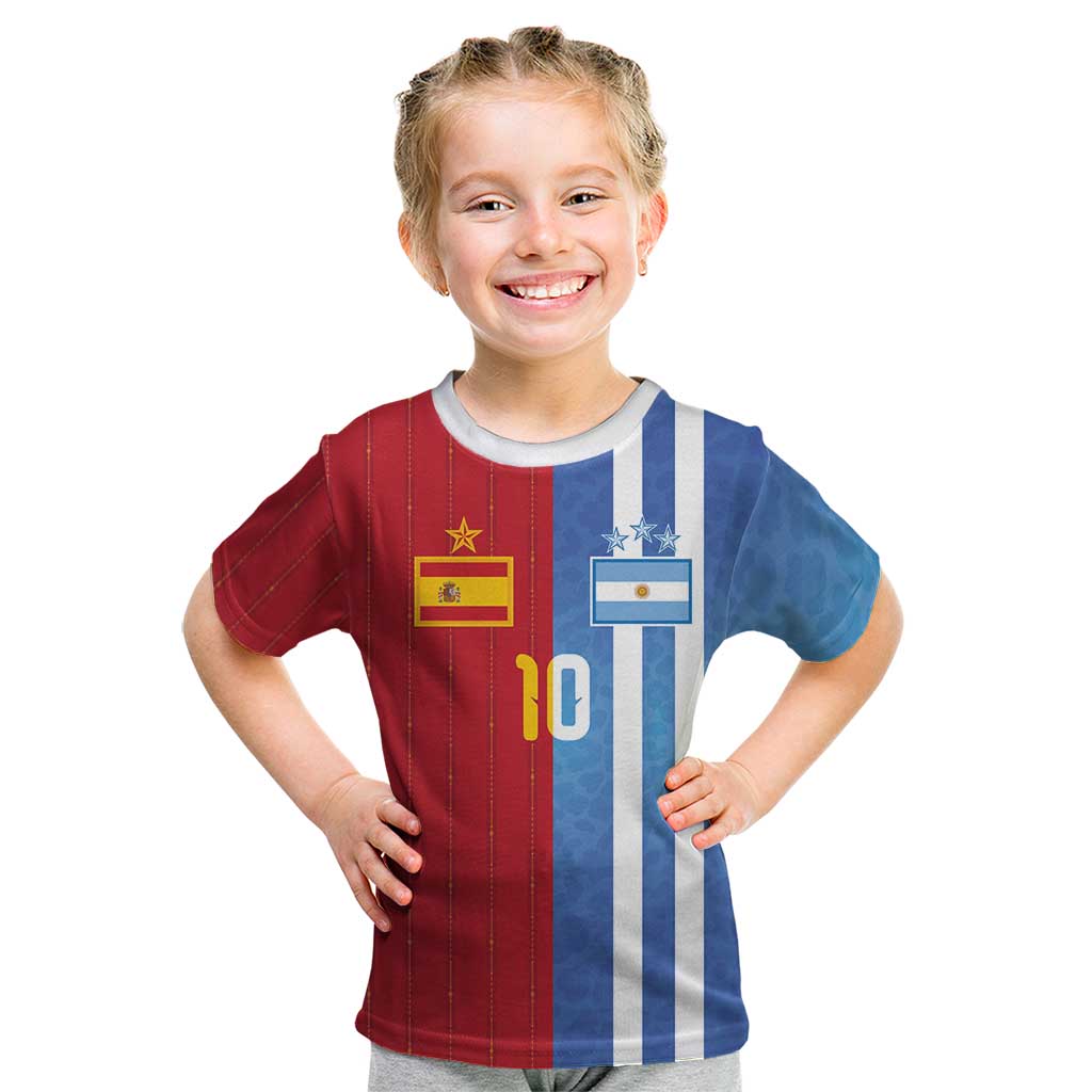 Custom Argentina and Spain Football Mashup Kid T Shirt Final 2026