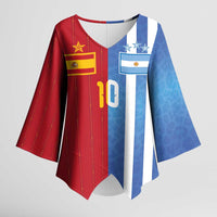 Custom Argentina and Spain Football Mashup Kimono Sleeve Blouse Final 2026