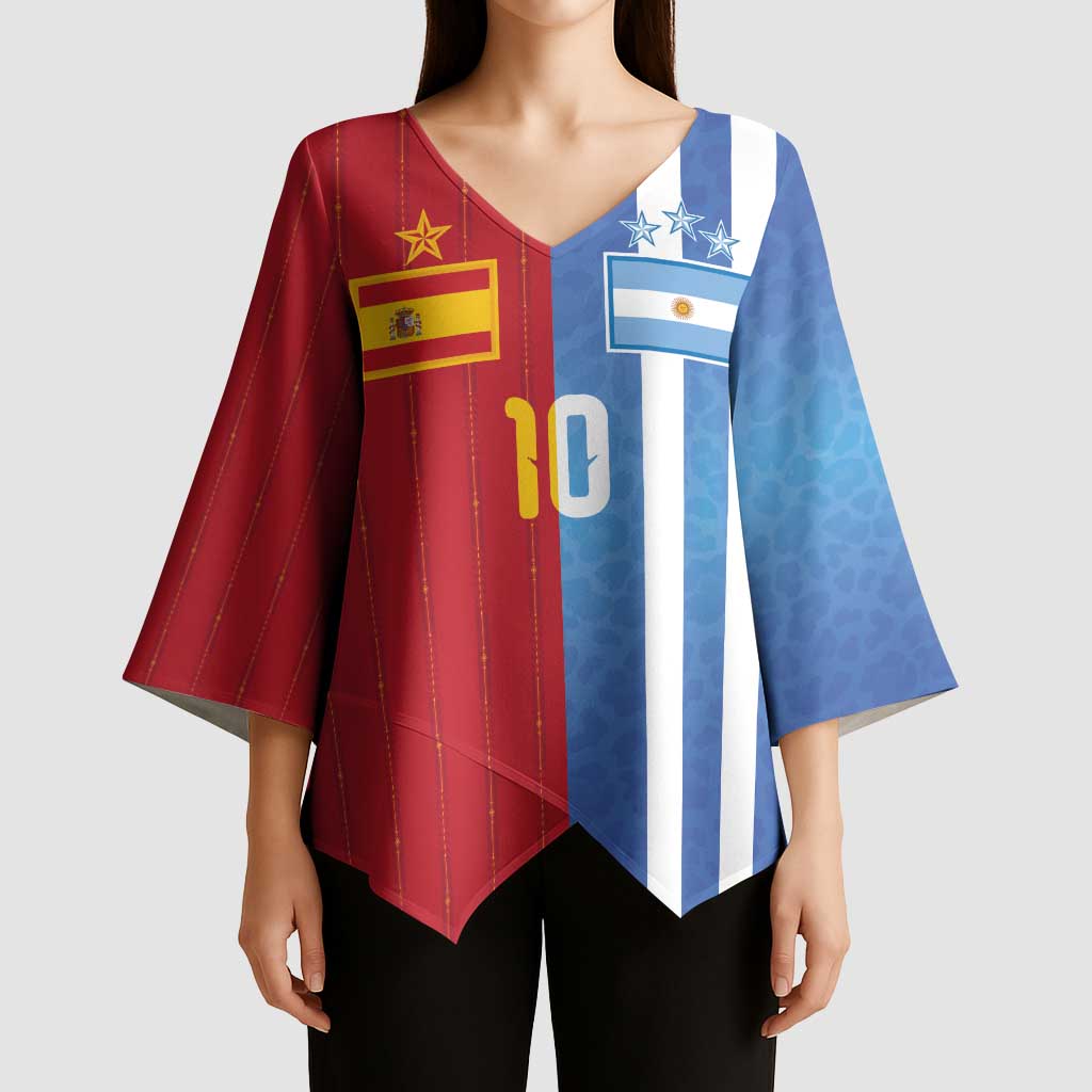 Custom Argentina and Spain Football Mashup Kimono Sleeve Blouse Final 2026