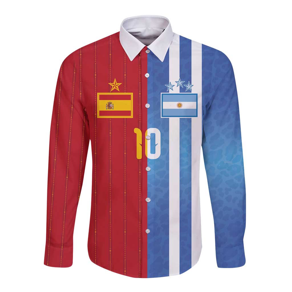Custom Argentina and Spain Football Mashup Long Sleeve Button Shirt Final 2026