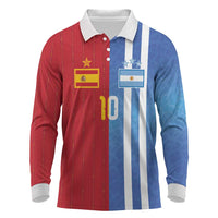 Custom Argentina and Spain Football Mashup Long Sleeve Polo Shirt Final 2026