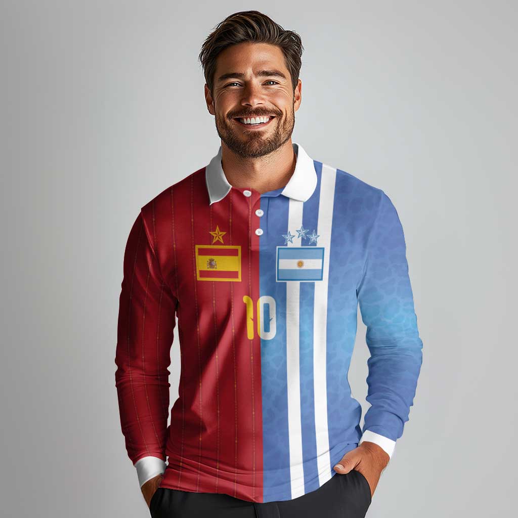 Custom Argentina and Spain Football Mashup Long Sleeve Polo Shirt Final 2026