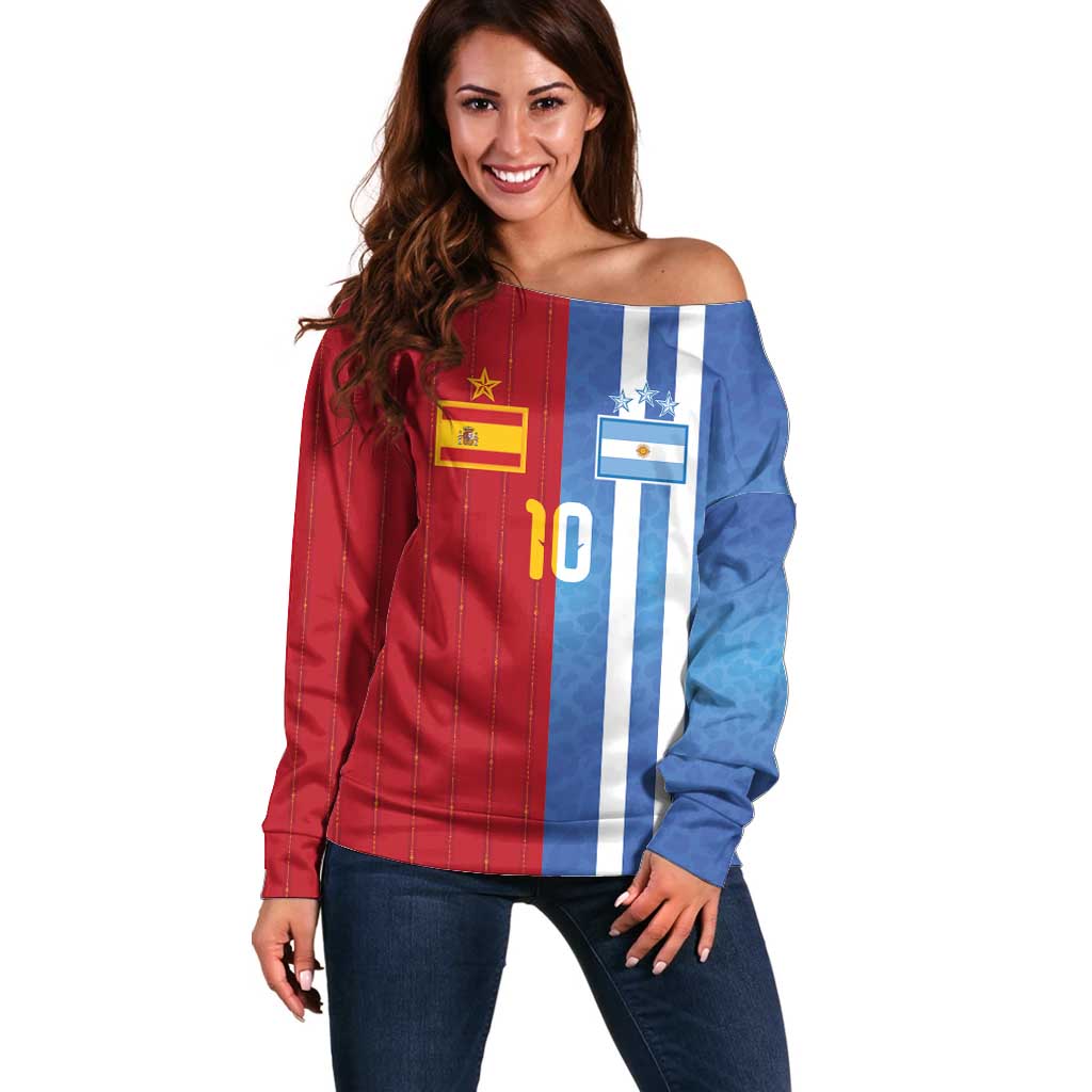 Custom Argentina and Spain Football Mashup Off Shoulder Sweater Final 2026