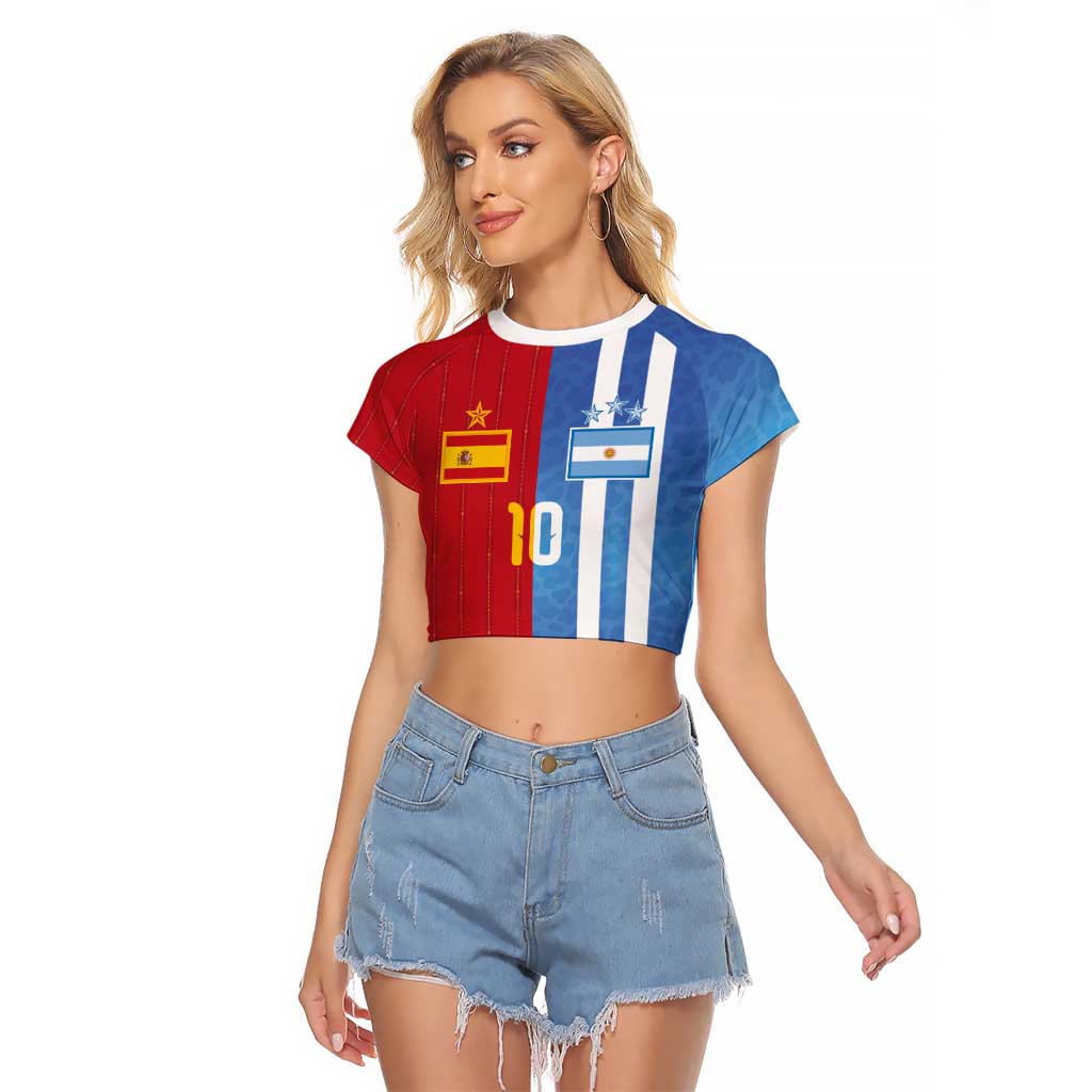 Custom Argentina and Spain Football Mashup Raglan Cropped T Shirt Final 2026