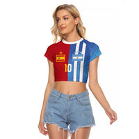 Custom Argentina and Spain Football Mashup Raglan Cropped T Shirt Final 2026