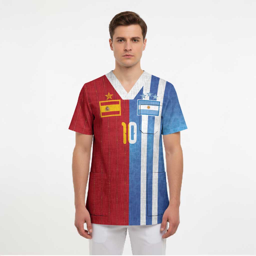 Custom Argentina and Spain Football Mashup Scrub Top Final 2026