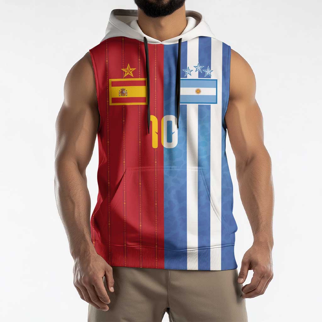 Custom Argentina and Spain Football Mashup Sleeveless Hoodie Final 2026