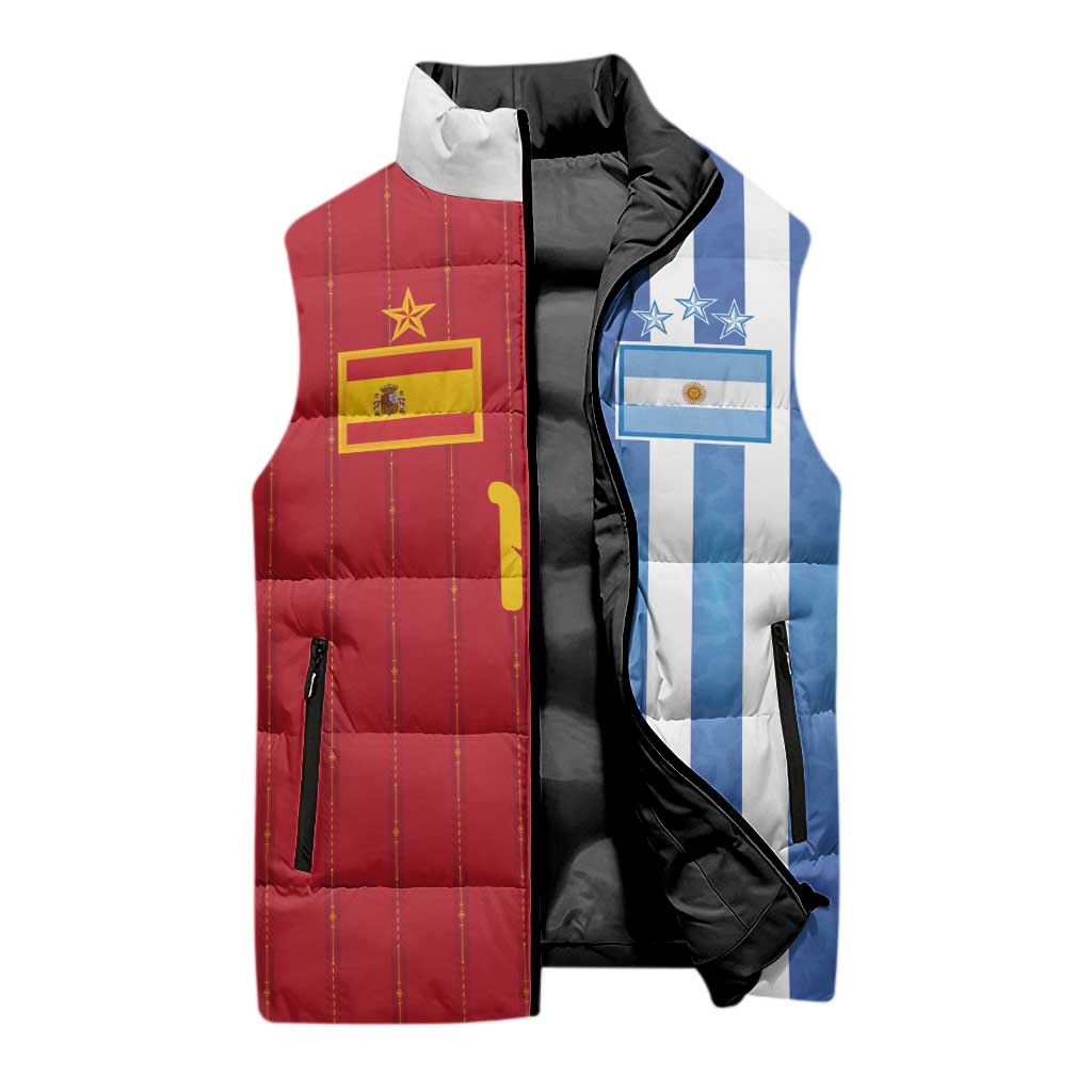 Custom Argentina and Spain Football Mashup Sleeveless Puffer Jacket Final 2026