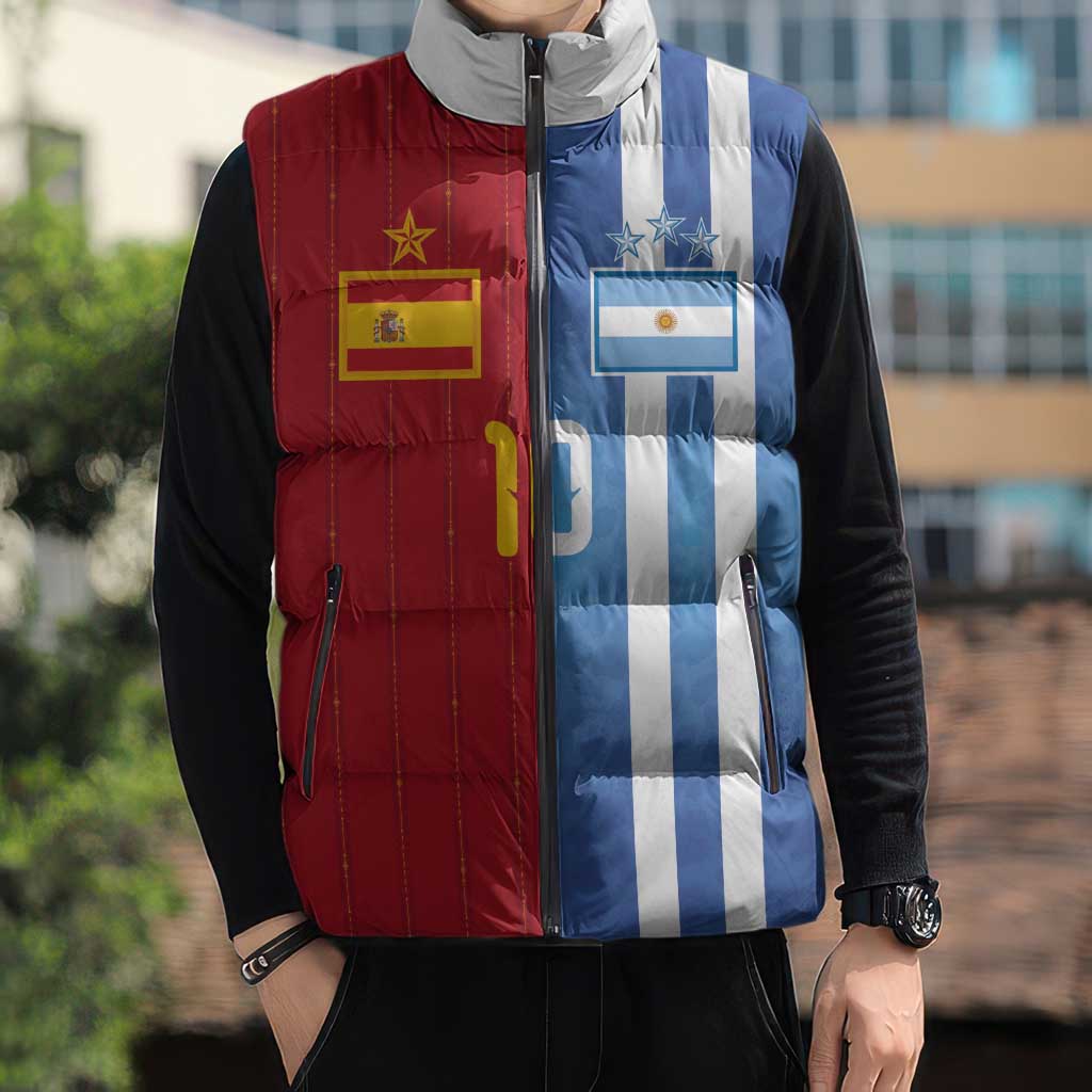 Custom Argentina and Spain Football Mashup Sleeveless Puffer Jacket Final 2026
