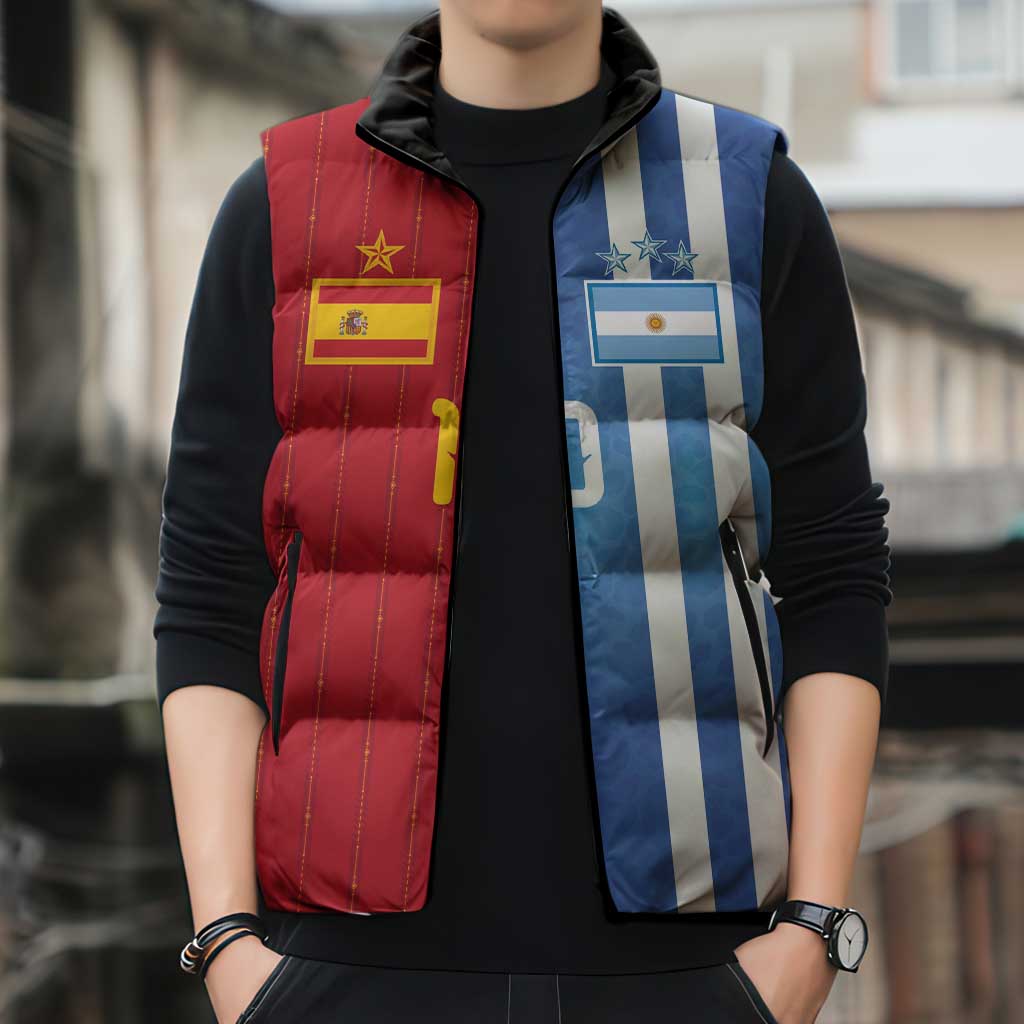 Custom Argentina and Spain Football Mashup Sleeveless Puffer Jacket Final 2026