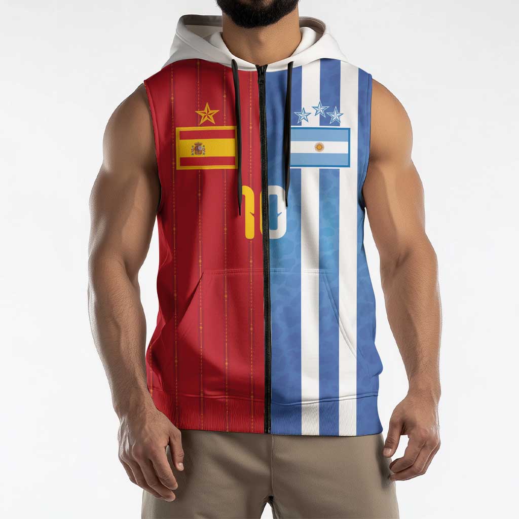 Custom Argentina and Spain Football Mashup Sleeveless Zip Hoodie Final 2026