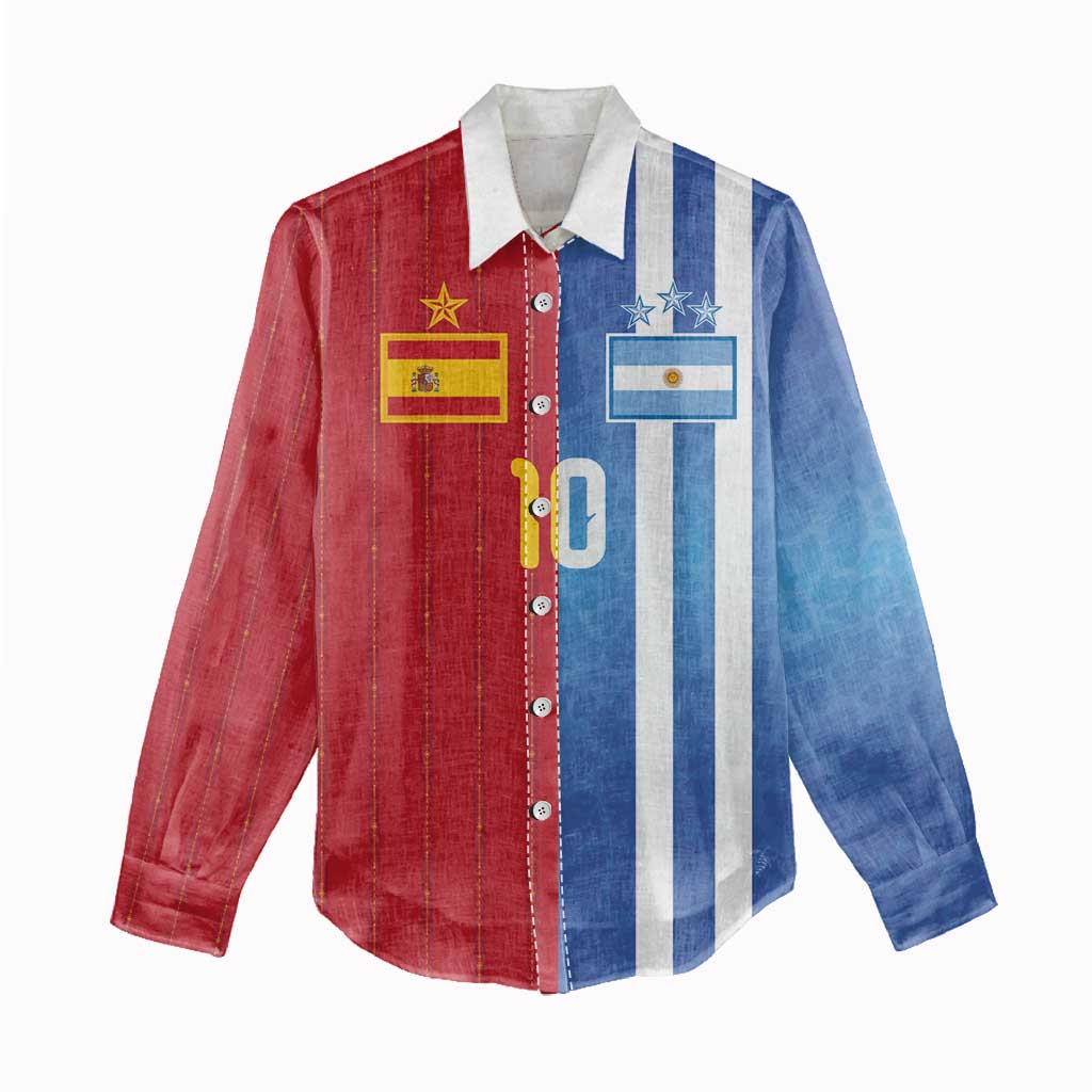Custom Argentina and Spain Football Mashup Women Casual Shirt Final 2026