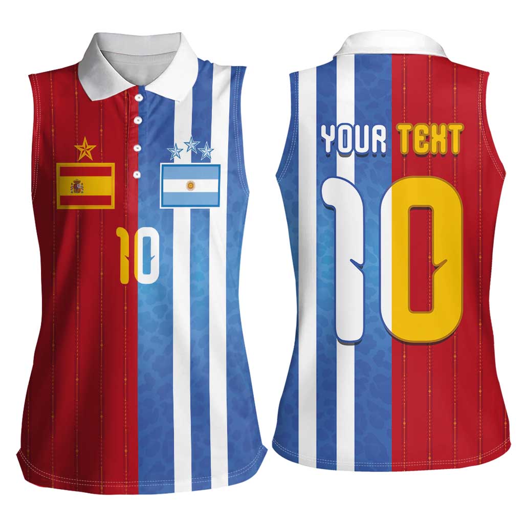 Custom Argentina and Spain Football Mashup Women Sleeveless Polo Shirt Final 2026