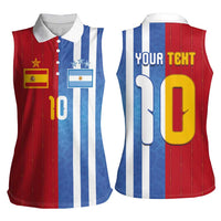 Custom Argentina and Spain Football Mashup Women Sleeveless Polo Shirt Final 2026