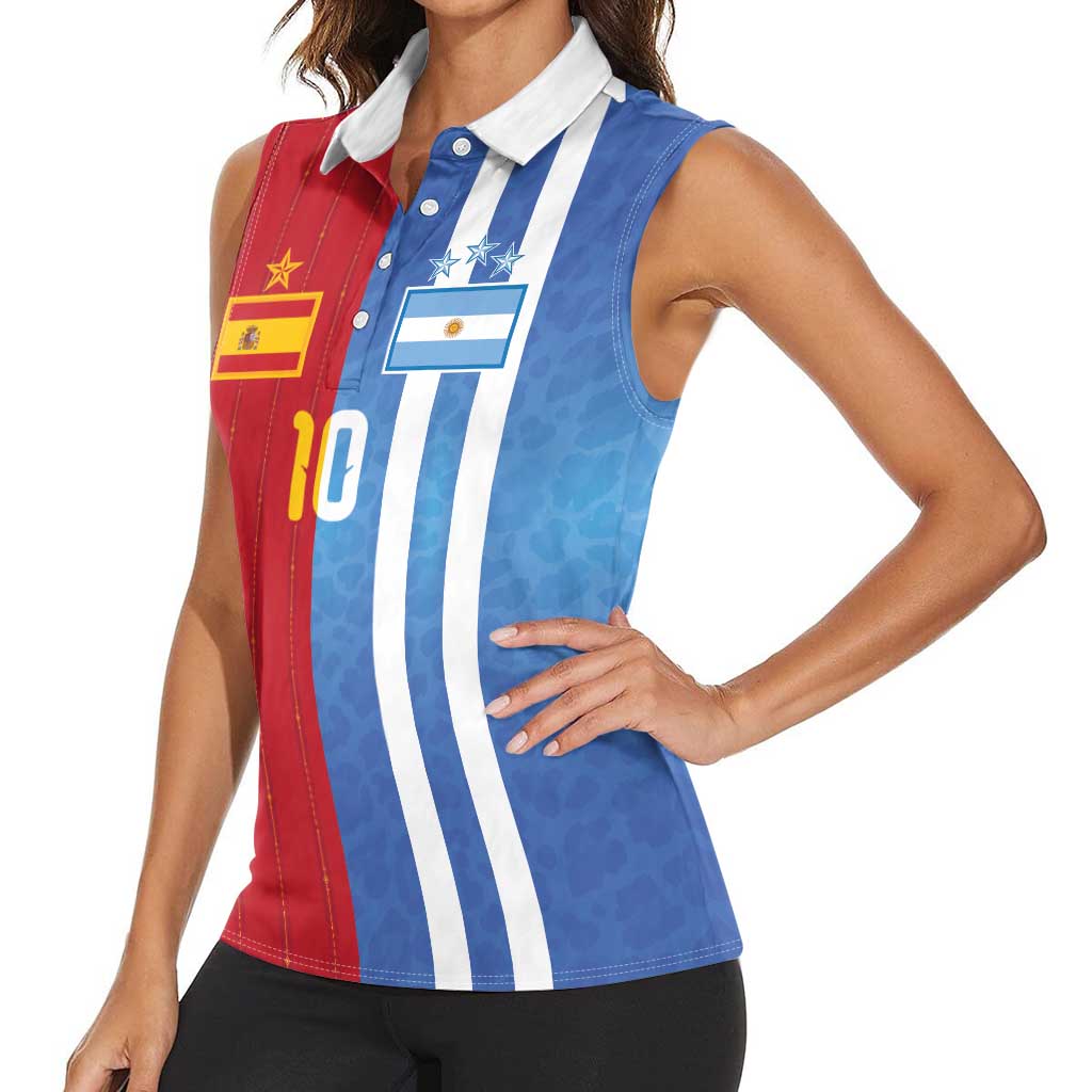 Custom Argentina and Spain Football Mashup Women Sleeveless Polo Shirt Final 2026