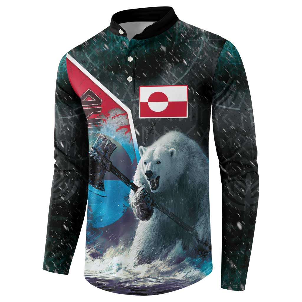 Personalized Greenland Button Sweatshirt Polar Bear Warrior Fight for Kalaallit Nunaat