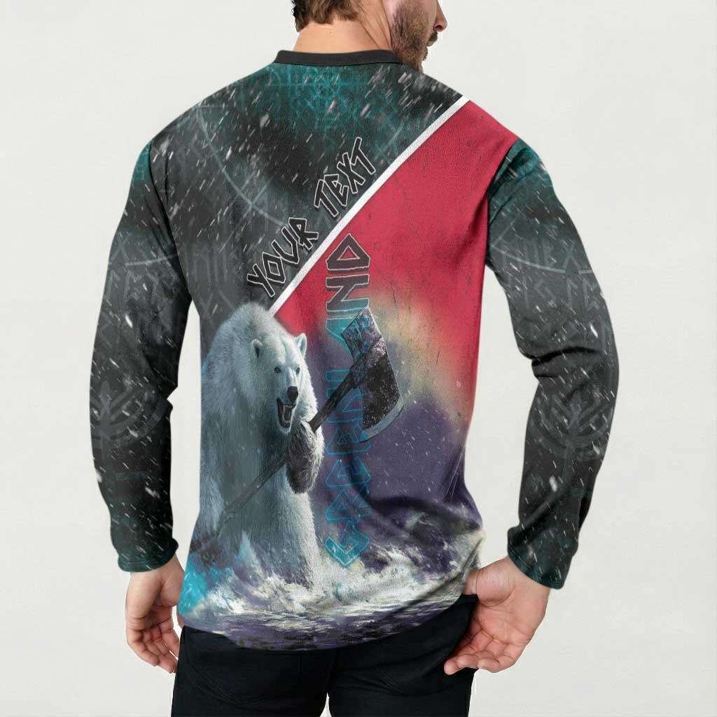 Personalized Greenland Button Sweatshirt Polar Bear Warrior Fight for Kalaallit Nunaat