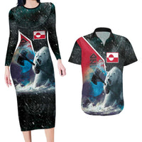 Personalized Greenland Couples Matching Long Sleeve Bodycon Dress and Hawaiian Shirt Polar Bear Warrior Fight for Kalaallit Nunaat