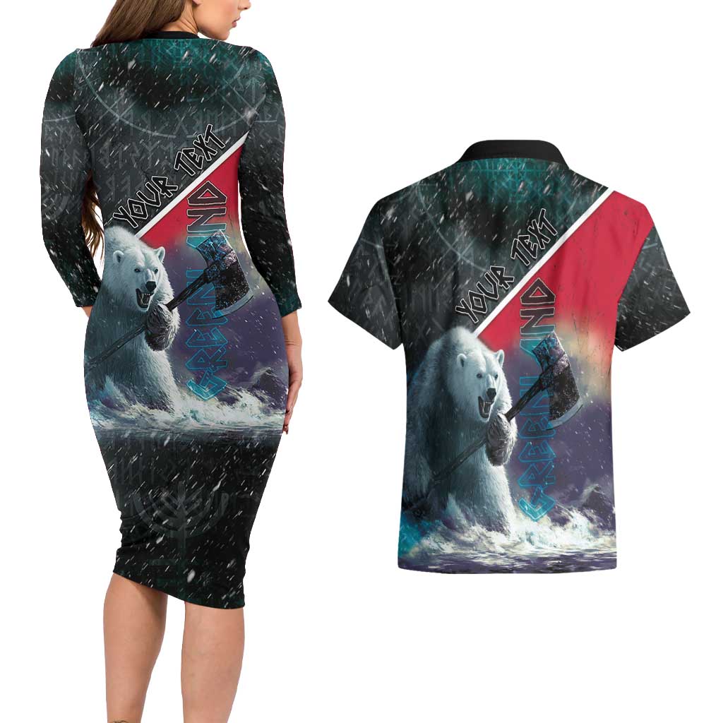 Personalized Greenland Couples Matching Long Sleeve Bodycon Dress and Hawaiian Shirt Polar Bear Warrior Fight for Kalaallit Nunaat