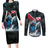 Personalized Greenland Couples Matching Long Sleeve Bodycon Dress and Long Sleeve Button Shirt Polar Bear Warrior Fight for Kalaallit Nunaat