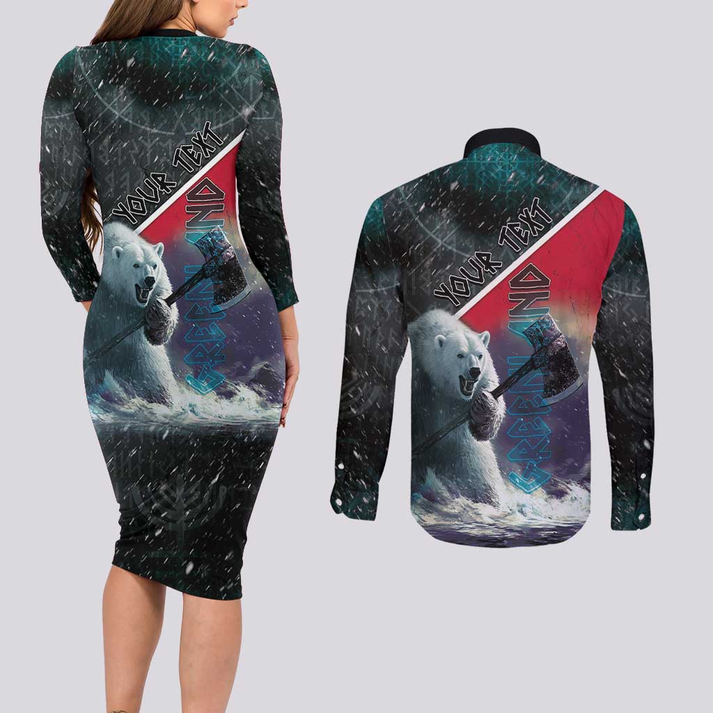 Personalized Greenland Couples Matching Long Sleeve Bodycon Dress and Long Sleeve Button Shirt Polar Bear Warrior Fight for Kalaallit Nunaat