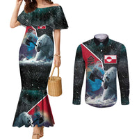 Personalized Greenland Couples Matching Mermaid Dress and Long Sleeve Button Shirt Polar Bear Warrior Fight for Kalaallit Nunaat