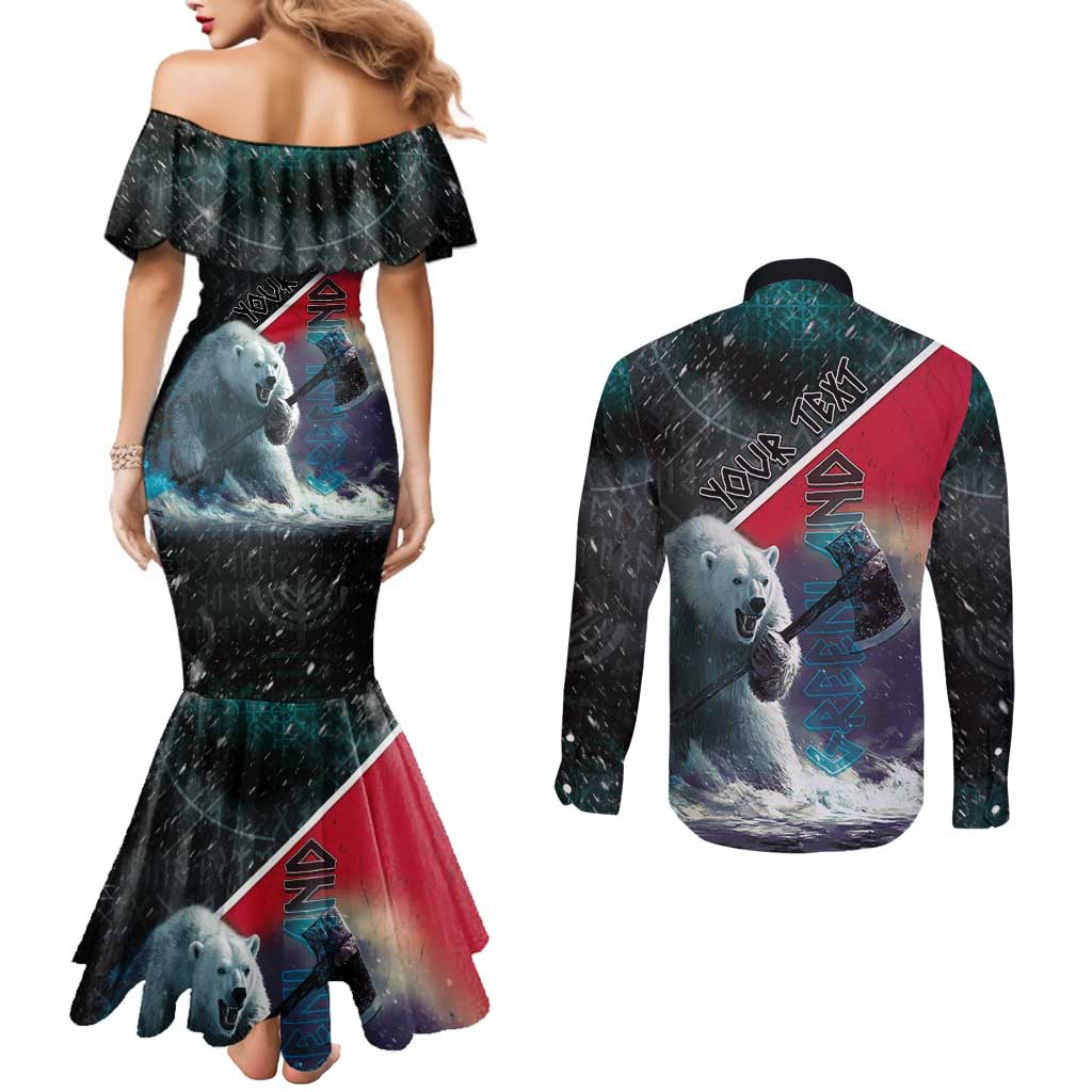 Personalized Greenland Couples Matching Mermaid Dress and Long Sleeve Button Shirt Polar Bear Warrior Fight for Kalaallit Nunaat