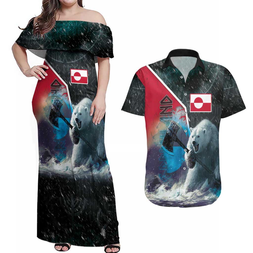 Personalized Greenland Couples Matching Off Shoulder Maxi Dress and Hawaiian Shirt Polar Bear Warrior Fight for Kalaallit Nunaat