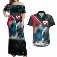 Personalized Greenland Couples Matching Off Shoulder Maxi Dress and Hawaiian Shirt Polar Bear Warrior Fight for Kalaallit Nunaat