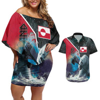 Personalized Greenland Couples Matching Off Shoulder Short Dress and Hawaiian Shirt Polar Bear Warrior Fight for Kalaallit Nunaat