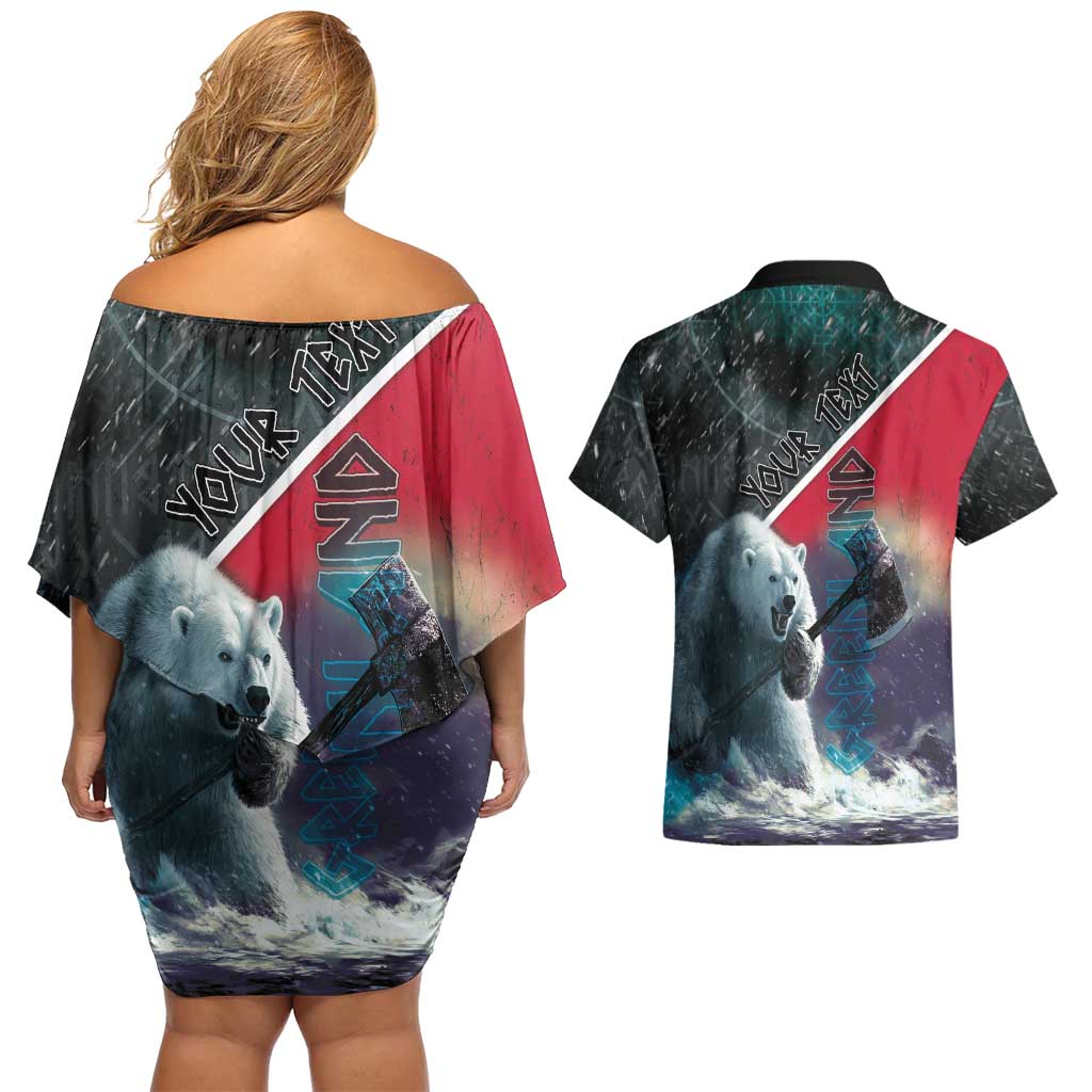 Personalized Greenland Couples Matching Off Shoulder Short Dress and Hawaiian Shirt Polar Bear Warrior Fight for Kalaallit Nunaat
