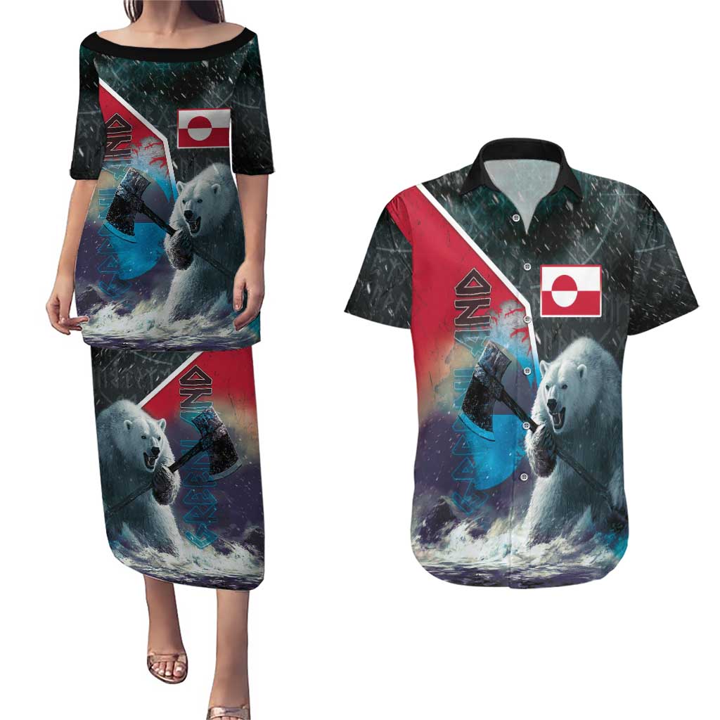 Personalized Greenland Couples Matching Puletasi and Hawaiian Shirt Polar Bear Warrior Fight for Kalaallit Nunaat