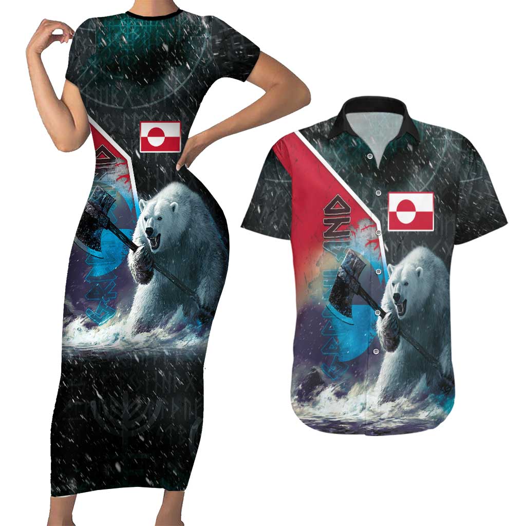 Personalized Greenland Couples Matching Short Sleeve Bodycon Dress and Hawaiian Shirt Polar Bear Warrior Fight for Kalaallit Nunaat