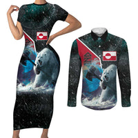 Personalized Greenland Couples Matching Short Sleeve Bodycon Dress and Long Sleeve Button Shirt Polar Bear Warrior Fight for Kalaallit Nunaat