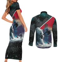 Personalized Greenland Couples Matching Short Sleeve Bodycon Dress and Long Sleeve Button Shirt Polar Bear Warrior Fight for Kalaallit Nunaat