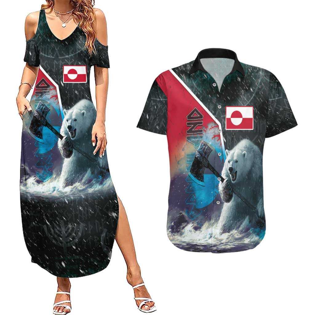 Personalized Greenland Couples Matching Summer Maxi Dress and Hawaiian Shirt Polar Bear Warrior Fight for Kalaallit Nunaat