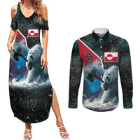 Personalized Greenland Couples Matching Summer Maxi Dress and Long Sleeve Button Shirt Polar Bear Warrior Fight for Kalaallit Nunaat