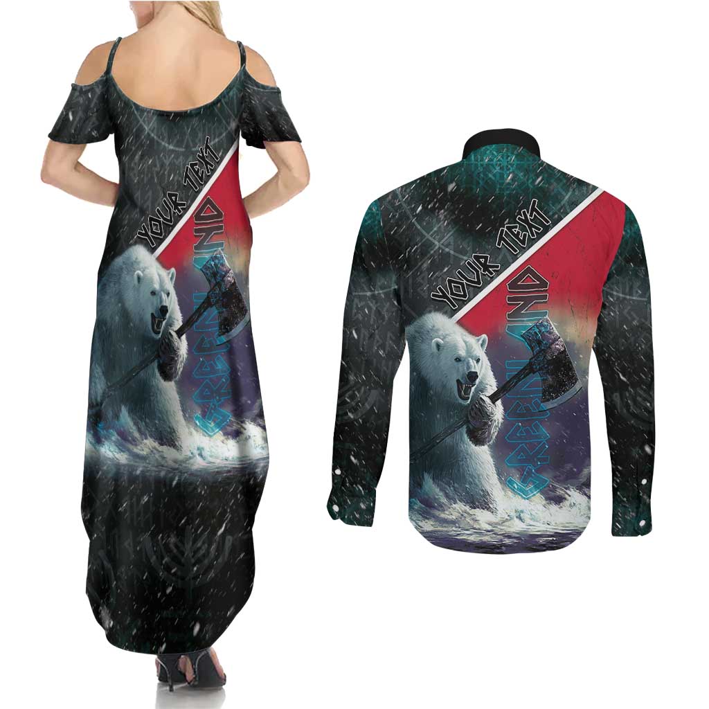 Personalized Greenland Couples Matching Summer Maxi Dress and Long Sleeve Button Shirt Polar Bear Warrior Fight for Kalaallit Nunaat