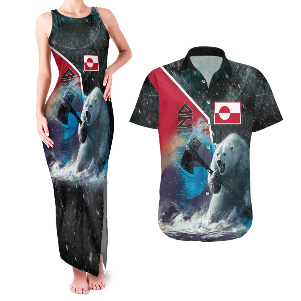 Personalized Greenland Couples Matching Tank Maxi Dress and Hawaiian Shirt Polar Bear Warrior Fight for Kalaallit Nunaat