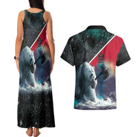 Personalized Greenland Couples Matching Tank Maxi Dress and Hawaiian Shirt Polar Bear Warrior Fight for Kalaallit Nunaat