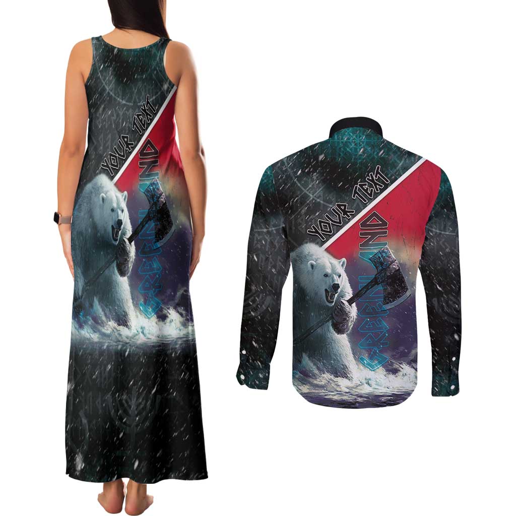 Personalized Greenland Couples Matching Tank Maxi Dress and Long Sleeve Button Shirt Polar Bear Warrior Fight for Kalaallit Nunaat