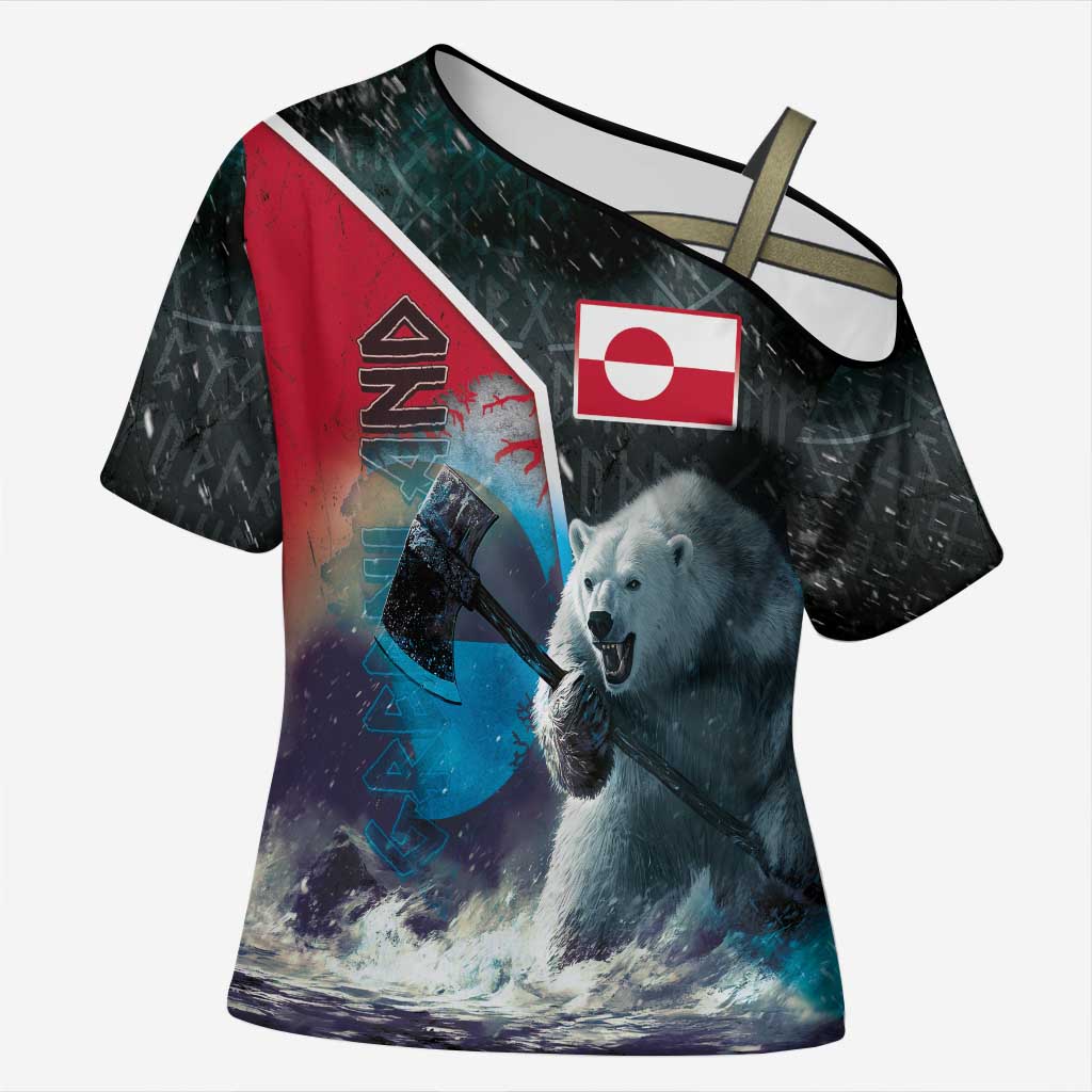 Personalized Greenland Cross Shoulder Shirt Polar Bear Warrior Fight for Kalaallit Nunaat