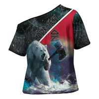 Personalized Greenland Cross Shoulder Shirt Polar Bear Warrior Fight for Kalaallit Nunaat