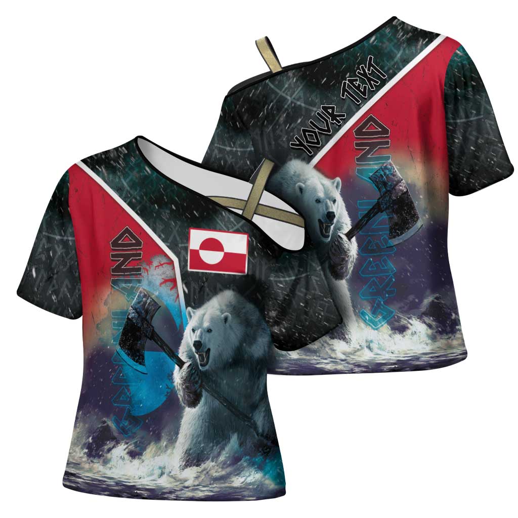 Personalized Greenland Cross Shoulder Shirt Polar Bear Warrior Fight for Kalaallit Nunaat
