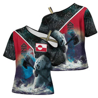 Personalized Greenland Cross Shoulder Shirt Polar Bear Warrior Fight for Kalaallit Nunaat