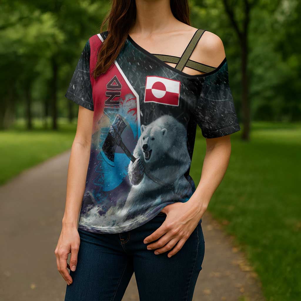 Personalized Greenland Cross Shoulder Shirt Polar Bear Warrior Fight for Kalaallit Nunaat